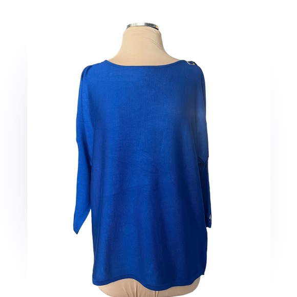 Cable & Gauge Blue Knit long Cold Shoulder Sleeves Silver Embellishments - Picture 2 of 8